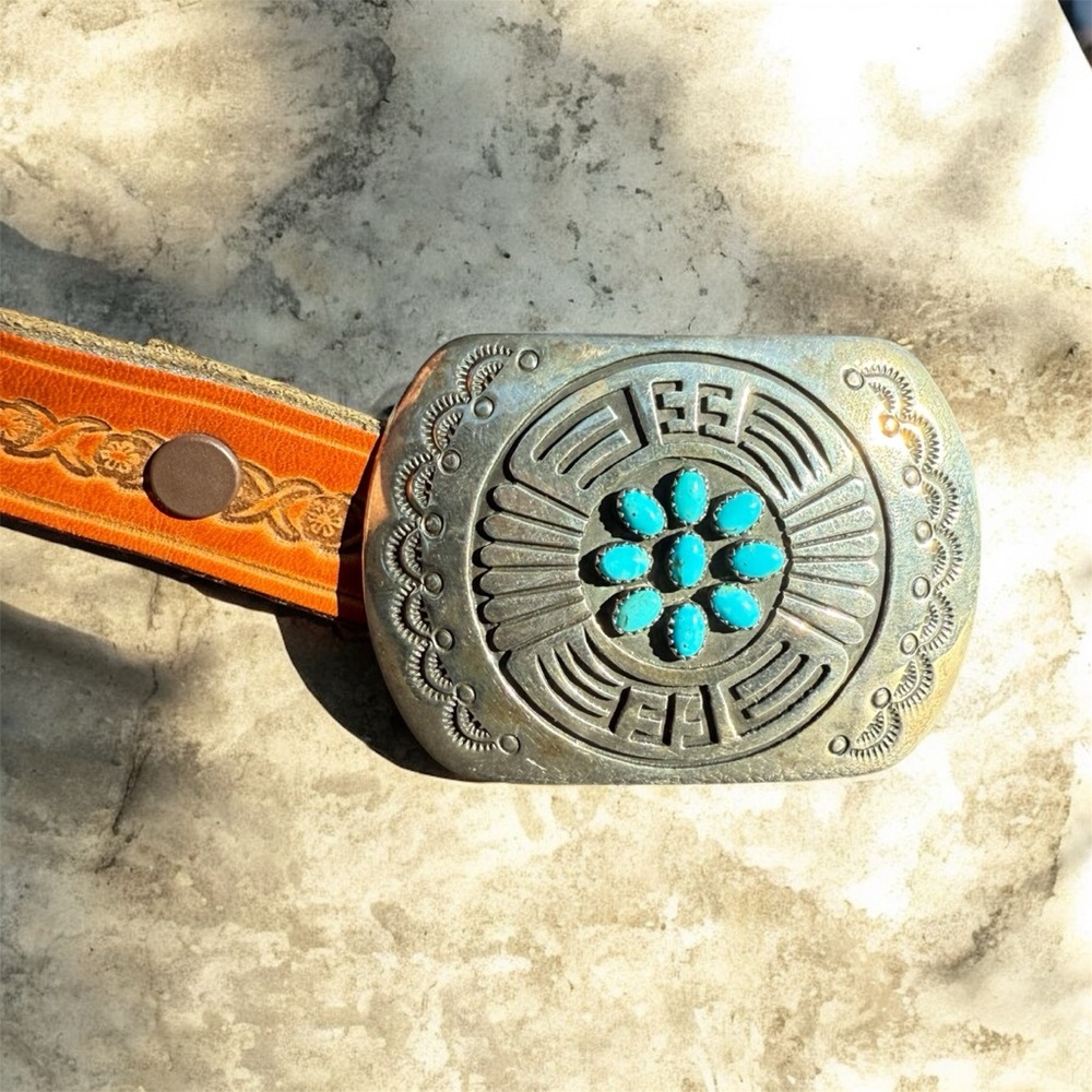 Rosco Scott Navajo Sterling Silver and Turquoise Cluster Belt Buckle